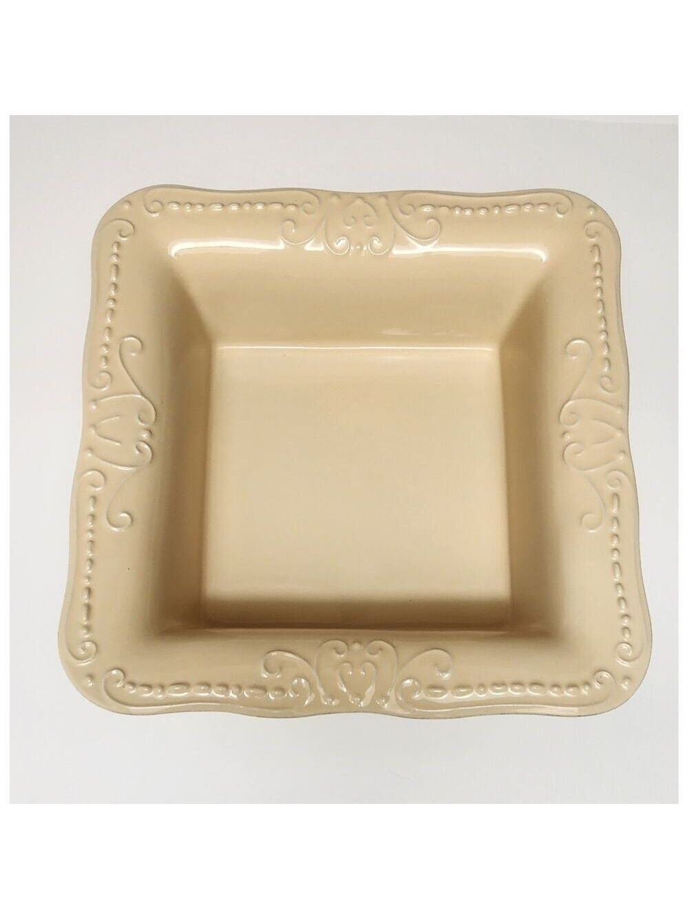 Isabella. Vintage Large Rectangular Beige Stoneware 12" Baking Dish Pan